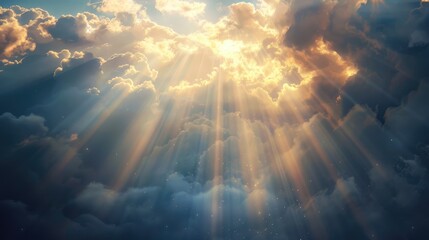 God light in heaven symbolizing divine presence, truth, spiritual illumination, God love and grace. Light beams blessing world with heavenly light