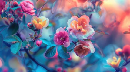 Wall Mural - Lovely blooms crafted using colorful filters