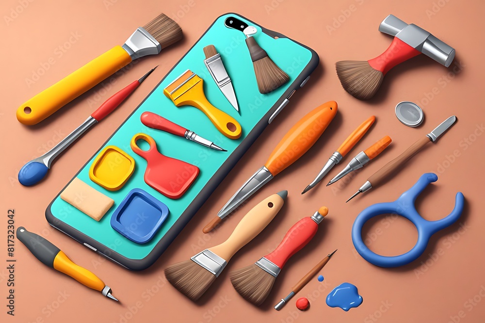 Tools for repair and restoration work. Equipment for painting redesign ...