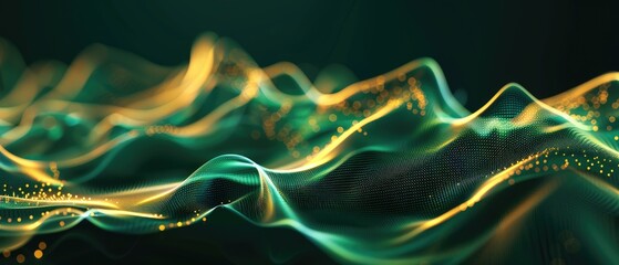 Canvas Print - forest green gold mint glowing abstract background with dynamic wave big data visualization 3d rende