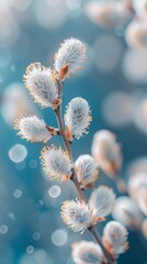 Wall Mural - A close up of a flower stem with white flowers. AI.