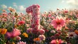 © DZMITRY - Floating pink number one in a colorful floral garden under blue skies