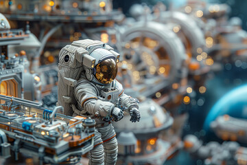 Canvas Print - A diorama of a space station, with astronauts conducting experiments, repairing equipment, and observing the stars from the observation deck. Concept of space exploration. Generative Ai.