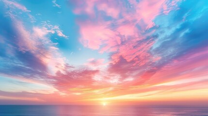 Canvas Print - The vibrant backdrop of the colorful sky unfolds with a stunning display of a dramatic sunset blending into twilight hues adorned with wispy clouds