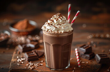 Sticker - chocolate shake, yummy chocolate milkshake with whipped cream and chocolate sprinkles, a delight for those who adore chocolate