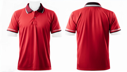 Front and back red polo shirt mockups - isolated on white background, genertive ai