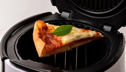 A slice of pizza cooked in the airfryer