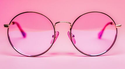 Wall Mural - a pair of round, wire-framed glasses against a pink background