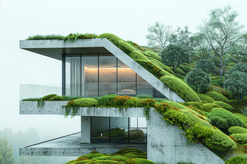 Wall Mural - a clean and modern design of a green roof on a minimalist building, illustrating the integration of 