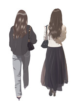長い髪の二人の若い女性後ろ姿