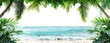 © comicsans - Beach with ocean and palm leaves isolated on transparent background.