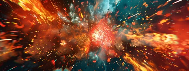 Wall Mural - a dynamic, action movie background with explosive patterns and intense colors.