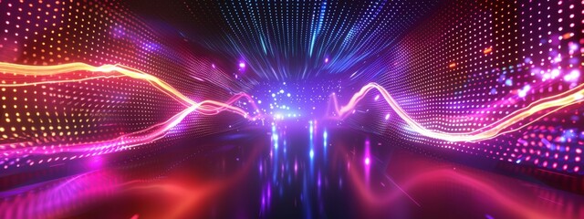 Wall Mural - A dynamic, dance club background with neon lights and abstract patterns.