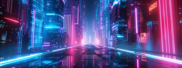 Wall Mural - A futuristic, cyberpunk background with neon lights and urban landscapes.