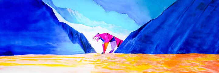 tiger silhouette between two mountains - protect wildlife - nature guard origami painting