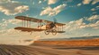 © Atmospheric stock - color photo of the 1903 wright flyer taking off on a runway  1