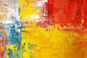 Abstract multicolor painting wtih grunge texture on canvas. Artwork mix brush stroke, splash color and oil,acrylic paint element. Modern contemporary art with yellow,red color for