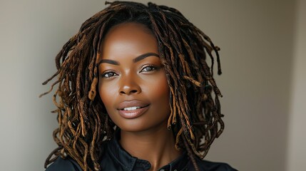 Beautiful african american woman with dreadlocks hairstyle in beauty salon