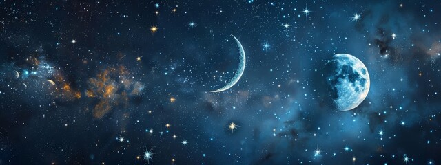 Wall Mural - a mystical, celestial background with constellations and moon phases.