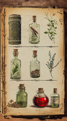 illustrations for a book about potions and spells.