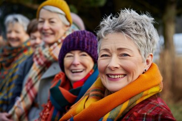 Wall Mural - Portrait of happy senior women looking at camera while standing in autumn park