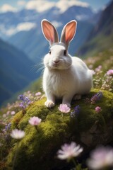 Wall Mural - white rabbit in the grass