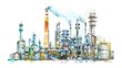 © Ziyan Yang - Watercolor drawing paint of industry zone, refinery power plant energy station for stored, petrochemical industrial, factory food processing plant isolated on white background