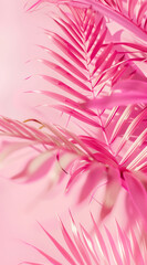 Wall Mural - A pink palm leafs on a pink background.Minimal creeative nature concept.Flat lay













