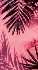 Wall Mural - A black palm leafs on a pink background.Minimal creeative nature concept.Flat lay






