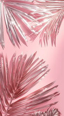 Wall Mural - A silver glittery palm leaf on a pink background.Minimal creeative nature concept.Flat lay






