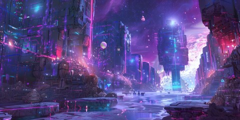 Wall Mural - Sci fi city abstract illustration