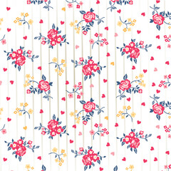 Wall Mural - Small bunches of roses and tiny hearts pattern