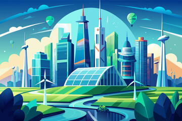 Poster - A futuristic city skyline with towering skyscrapers and flying cars.
