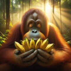 Wall Mural - Orangutan Eating in a Conservation Forest