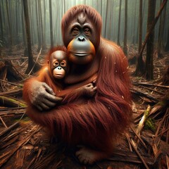 Wall Mural - Orangutan Starving Due to Deforestation