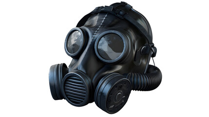 Design a 3D render featuring a black military gas mask
