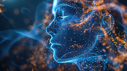 Wall Mural - Visualization of big data flows from a digital human head. Information sci-fi and aesthetic design. Generative AI