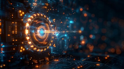 A computer screen with a glowing circle in the center