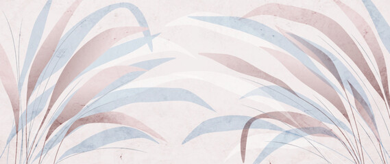 Wall Mural - botanical art background with leaves or grass in silhouette. vector banner for decoration, print, te