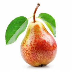Wall Mural - pear with leaves, realistic and colorful, isolated on white background
