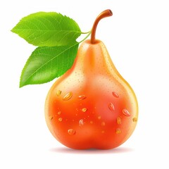Wall Mural - pear with leaves, realistic and colorful, isolated on white background
