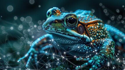 Wall Mural - Big data visualization. A digital frog in flow information. Information aesthetic design. Generative AI