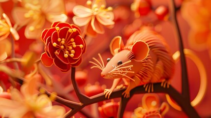 Wall Mural - Paper art of Chinese new year, year of rat