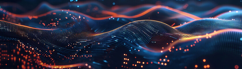 abstract data background with glowing lines and digital particles