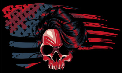 Wall Mural - woman Skull and flag usa. Vector illustration on black background