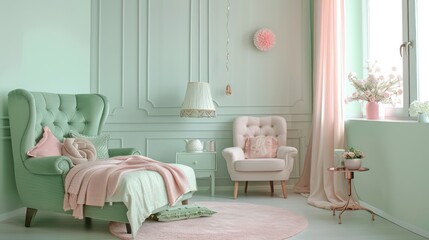 Wall Mural - Elegant Mint Green Mix Soft Pink Haven