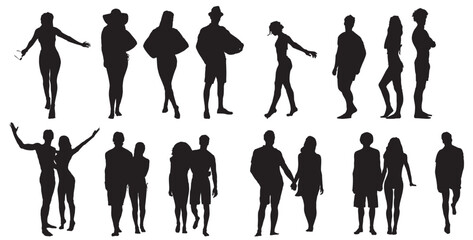 beach collection silhouette set  people