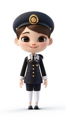 Wall Mural - cute Flight Attendant character white background 3D styled character funny cute front view simple 3d full color