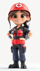 Wall Mural - cute Paramedic character white background 3D styled character funny cute front view simple 3d full color 