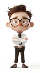Wall Mural -  cute Project Manager character white background 3D styled character funny cute front view simple 3d full color